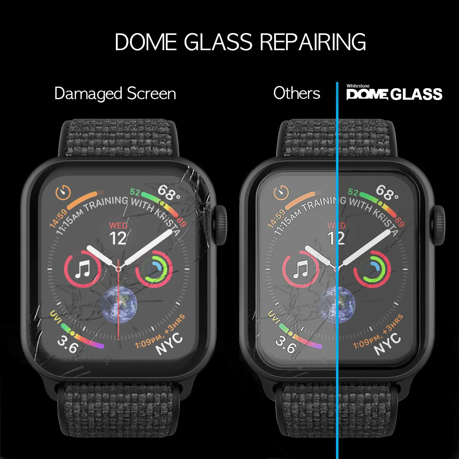 ฟิล์มกระจกนิรภัย Whitestone Dome Glass - Apple Watch Series 6/SE/5/4 (44mm) - เซตฟิล์ม2แผ่น + เครื่องอบ UV