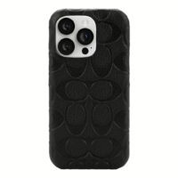 Coach รุ่น Leather Slim Wrap Case - เคส iPhone 14 Pro - ลาย Black Emboss Signature C Pebbled Leather