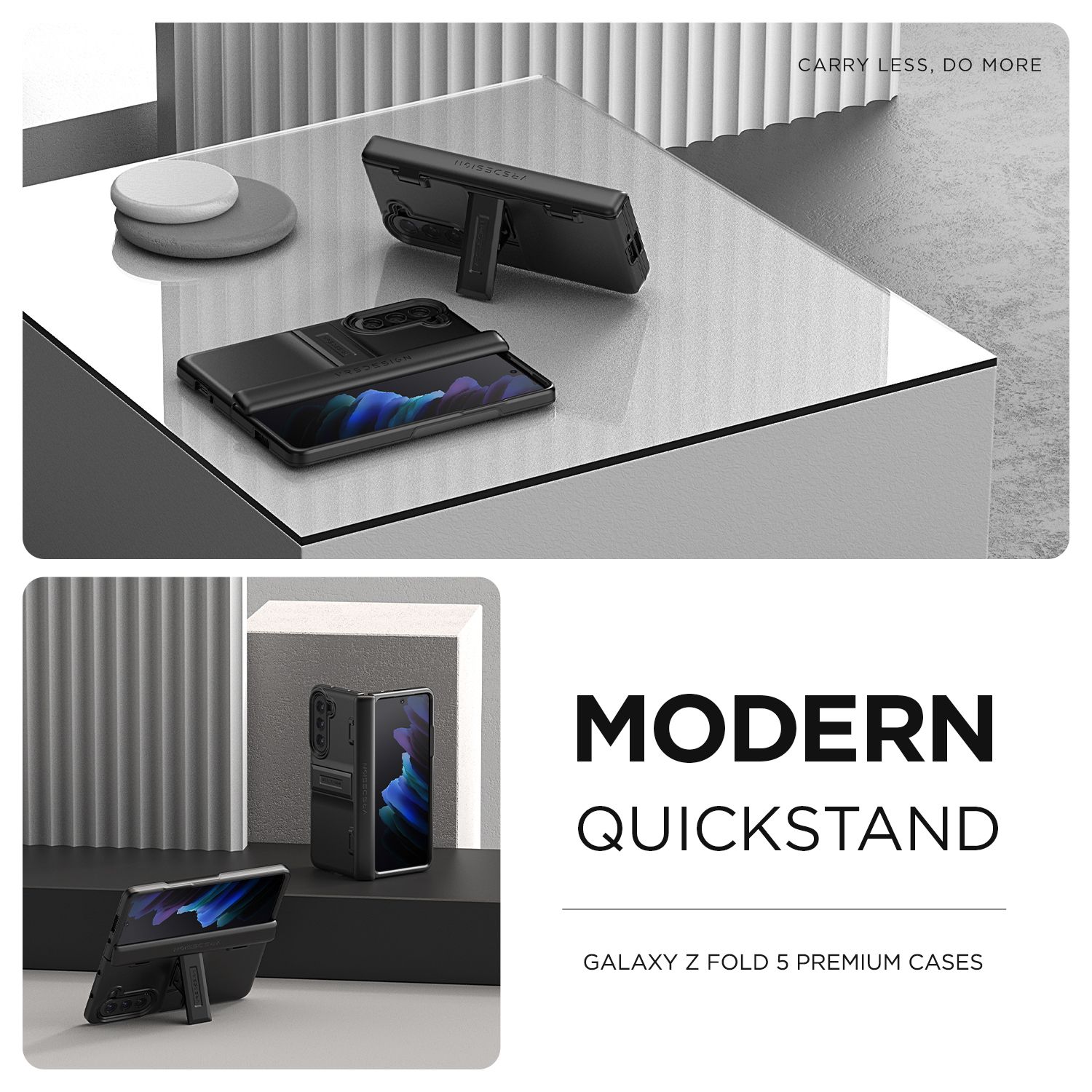 VRS รุ่น Quick Stand Modern - เคส Galaxy Z Fold 5 - สี Matte Black (แถมฟิล์มหน้าจอ)