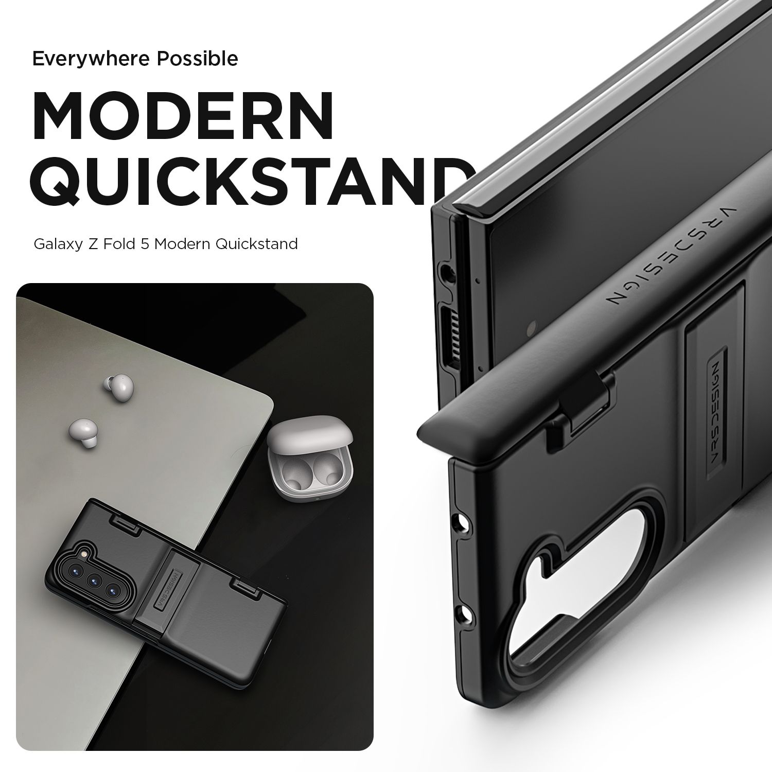 VRS รุ่น Quick Stand Modern - เคส Galaxy Z Fold 5 - สี Matte Black (แถมฟิล์มหน้าจอ)