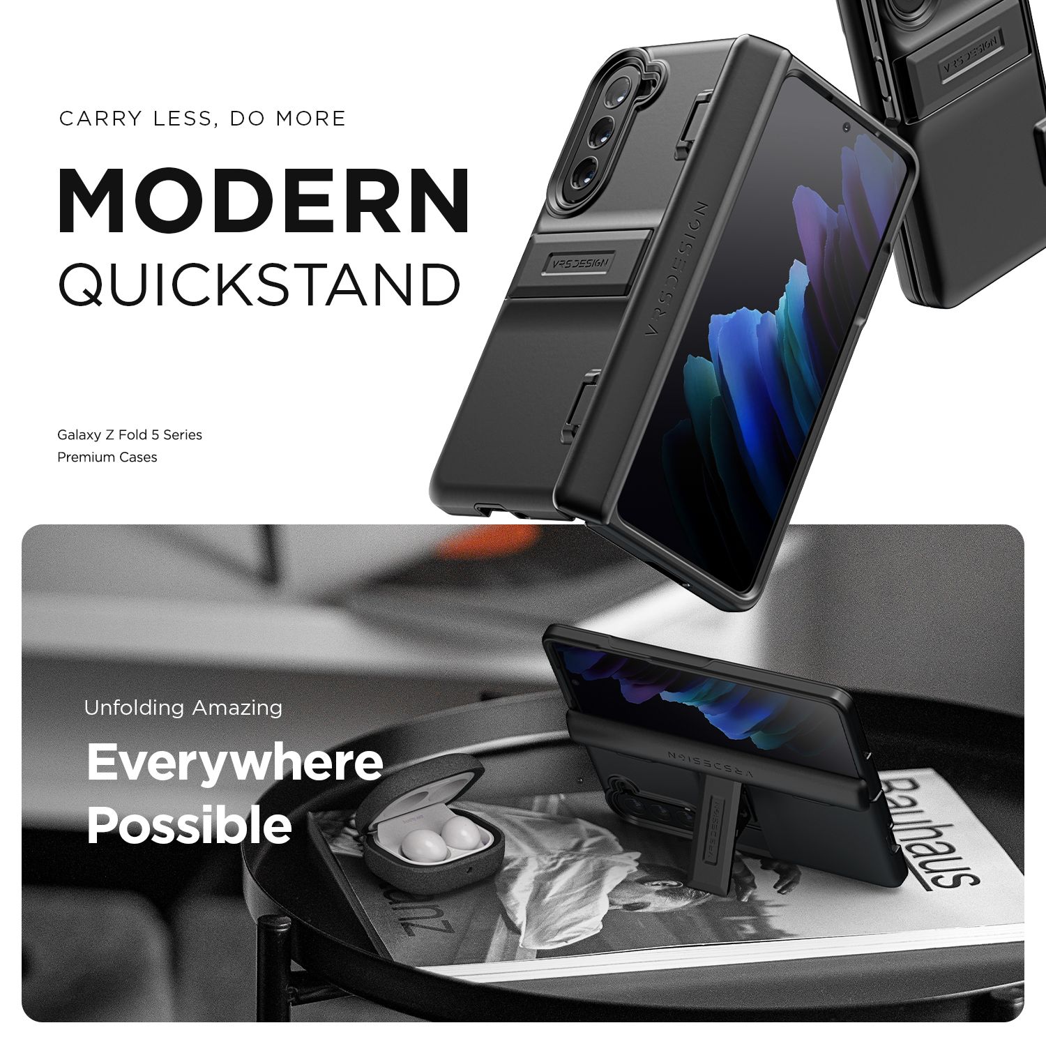 VRS รุ่น Quick Stand Modern - เคส Galaxy Z Fold 5 - สี Matte Black (แถมฟิล์มหน้าจอ)