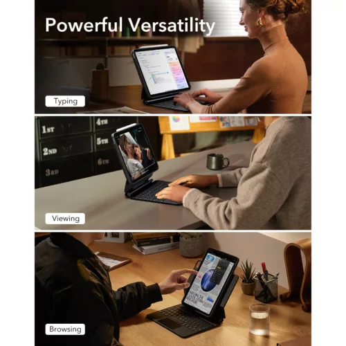 ESR รุ่น Rebound Magnetic Keyboard Case 360 - เคส iPad Air 11" (2025/2024), iPad Air 10.9" (5th/4th Gen), iPad Pro 11" (4th-1st Gen) - สี Black (US Layout) - Image 2
