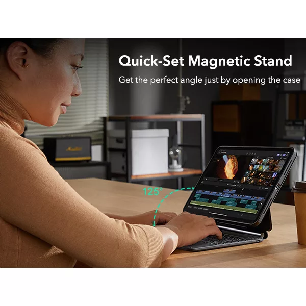 ESR - รุ่น Rebound Magnetic Keyboard - เคส iPad Pro 11" (5th/2024) - คีย์บอร์ด US English - สี Charcoal Grey