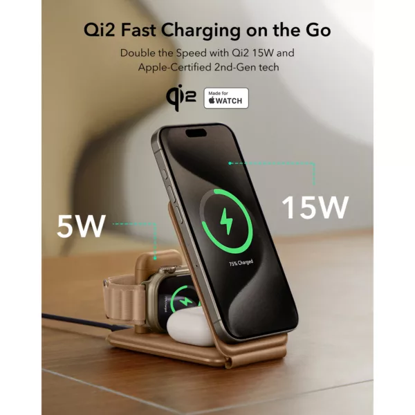 ESR รุ่น HaloLock (Qi2) 3-in-1 Travel Wireless Charging Set - แท่นชาร์จไร้สายแบบพกพา - สี Brown