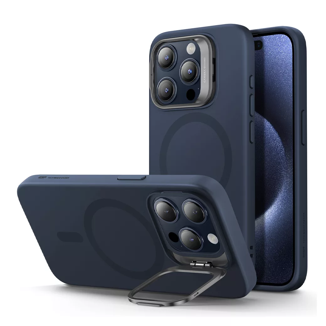 ESR รุ่น Cloud Soft Case with Stash Stand (HaloLock) - เคส iPhone 15 Pro Max - สี Dark Blue
