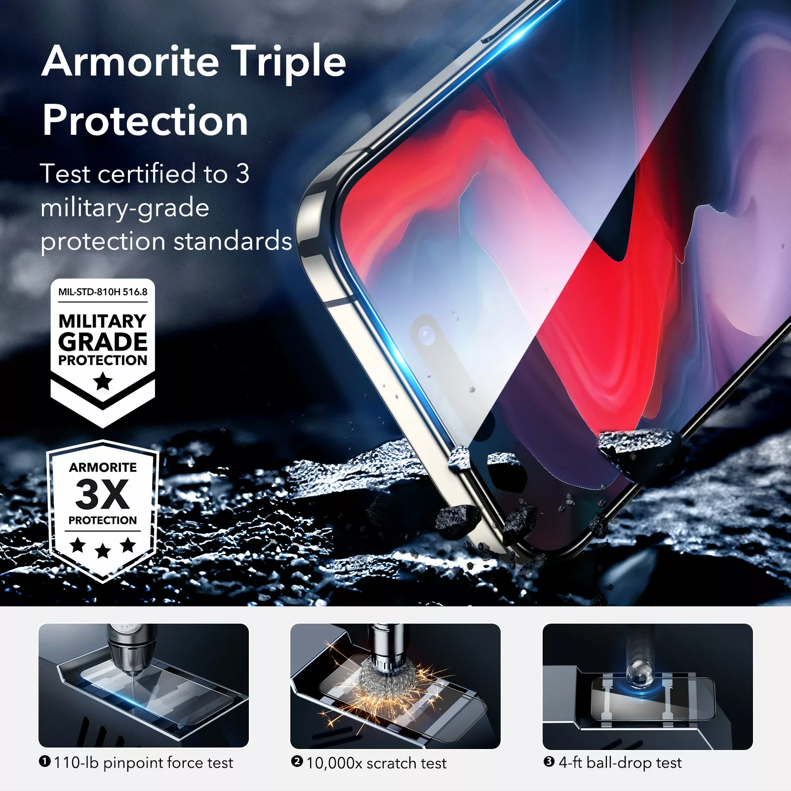 ESR รุ่น Armorite Screen Protector - ฟิล์มกระจก iPhone 15 Pro Max (1 Pack)