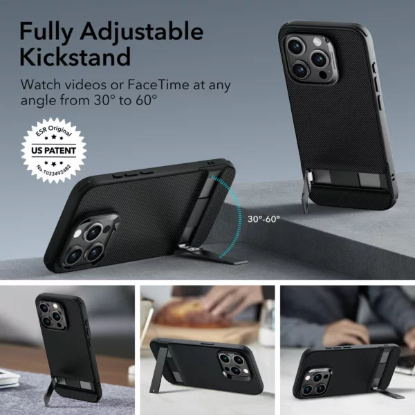ESR รุ่น Boost Kickstand Case - เคส iPhone 15 Pro Max - สี Black