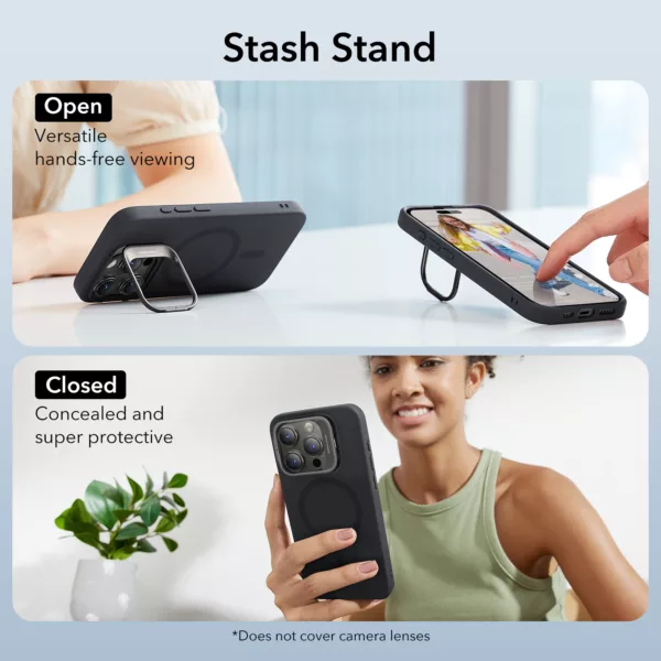 ESR รุ่น Cloud Soft Case with Stash Stand (HaloLock) - เคส iPhone 15 Pro Max - สี Black