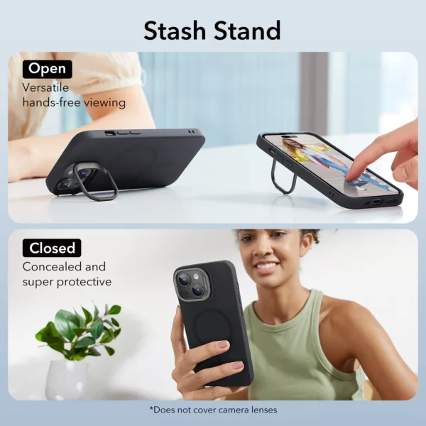 ESR รุ่น Cloud Soft Case with Stash Stand (HaloLock) - เคส iPhone 15 Plus - สี Black