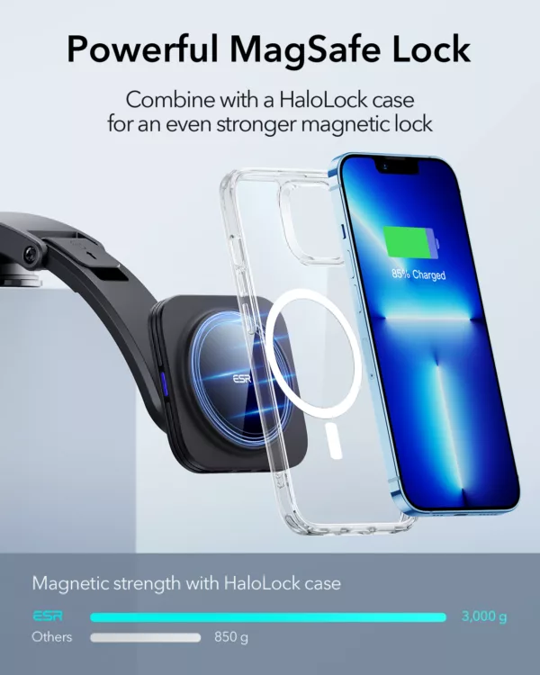 ESR รุ่น HaloLock Dashboard Wireless Charger with Low-Profile Mounting Arm - แท่นชาร์จไร้สายในรถ - สี Black