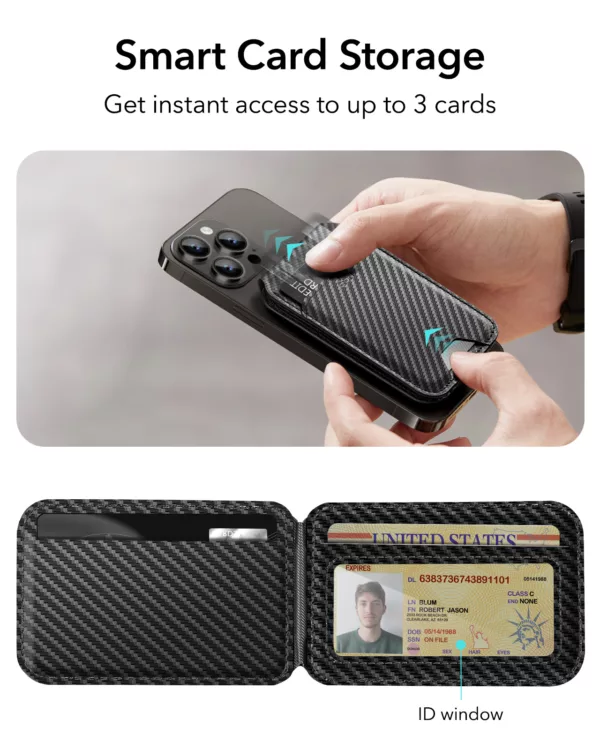 ESR รุ่น HaloLock Vegan Leather Wallet Stand - ที่ใส่บัตรติดหลังมือถือแบบตั้งได้ - สี Carbon Fiber