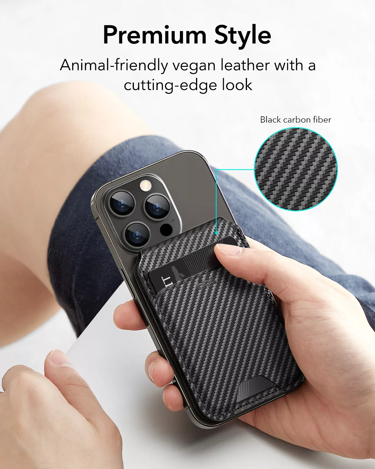 ESR รุ่น HaloLock Vegan Leather Wallet Stand - ที่ใส่บัตรติดหลังมือถือแบบตั้งได้ - สี Carbon Fiber