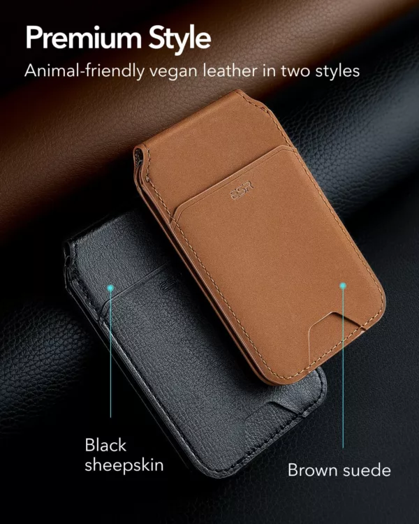 ESR รุ่น HaloLock Vegan Leather Wallet Stand - ที่ใส่บัตรติดหลังมือถือแบบตั้งได้ - สี Black Sheepskin