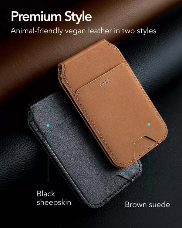 ESR รุ่น HaloLock Vegan Leather Wallet Stand - ที่ใส่บัตรติดหลังมือถือแบบตั้งได้ - สี Tan Suede