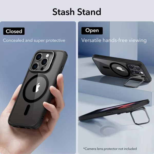 ESR รุ่น Classic Hybrid Case with Stash Stand (HaloLock) - เคส iPhone 15 Pro - สี Clear Black