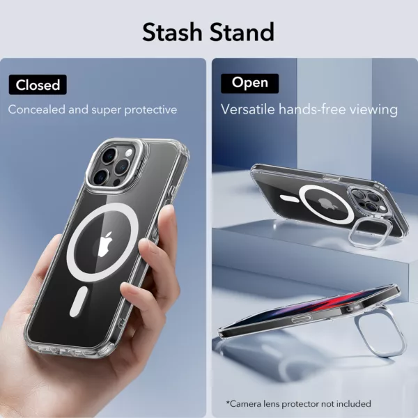 ESR รุ่น Classic Hybrid Case with Stash Stand (HaloLock) - เคส iPhone 15 Pro Max - สี Clear