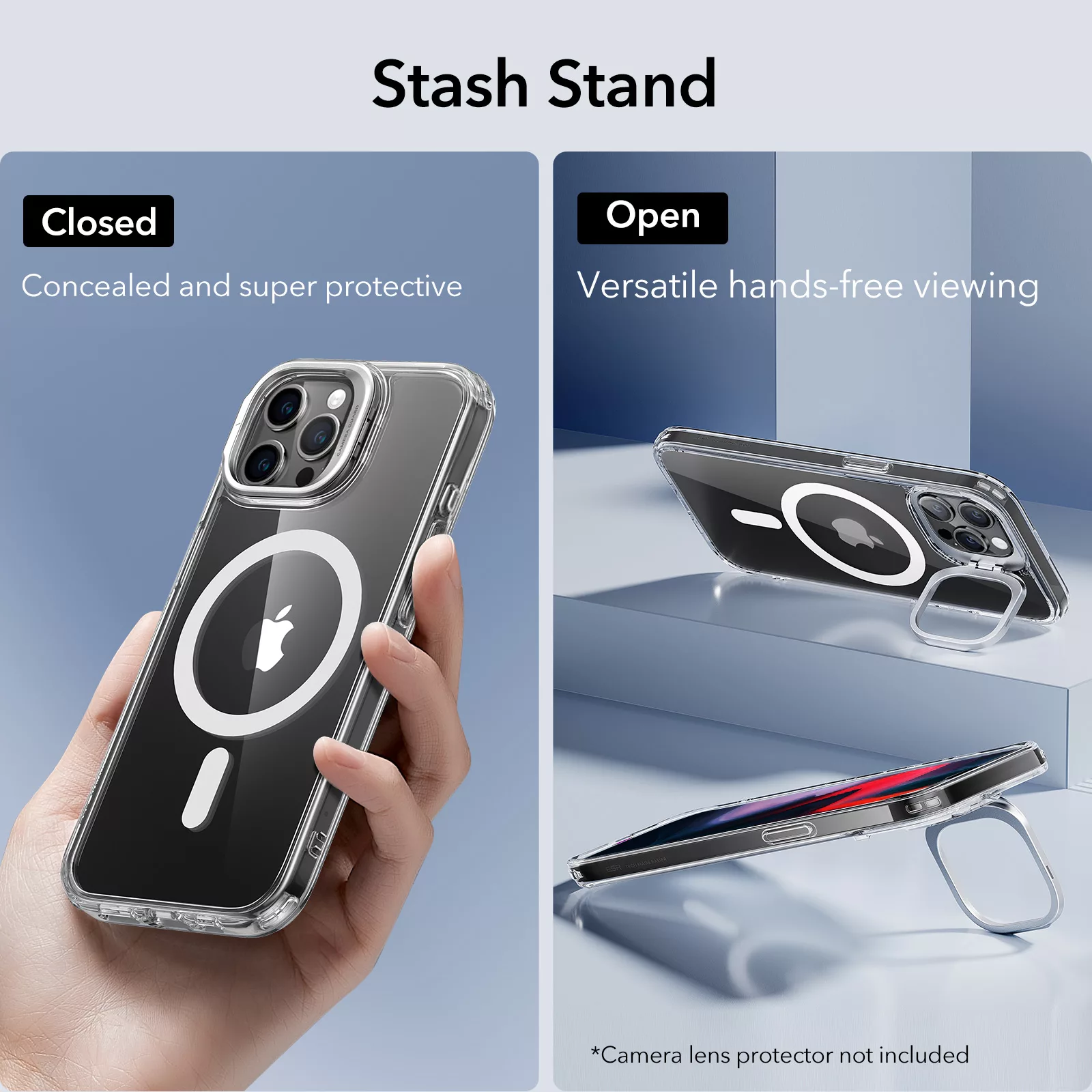 ESR รุ่น Classic Hybrid Case with Stash Stand (HaloLock) - เคส iPhone 15 Pro - สี Clear