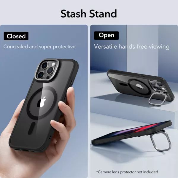 ESR รุ่น Classic Hybrid Case with Stash Stand (HaloLock) - เคส iPhone 15 Pro Max - สี Clear/Black