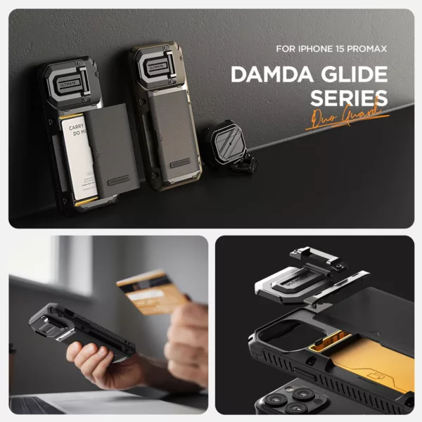 VRS รุ่น Damda Glide Duo Guard - เคส iPhone 15 Pro Max - สี Black Groove