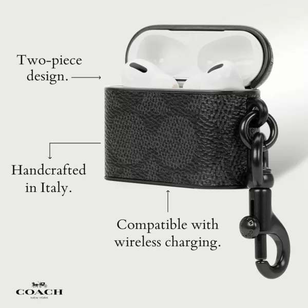 Coach รุ่น Slim Wrap - เคส AirPods Pro 1/2 - สี Signature Charcoal