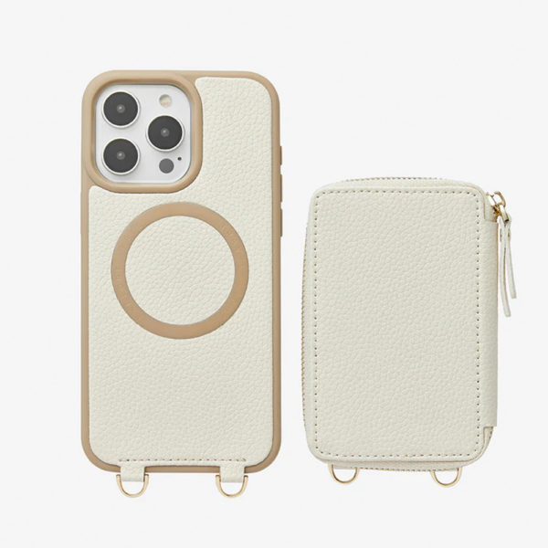 Custype รุ่น Economical Kit Magnetic Detachable Zipper Wallet - ที่เก็บบัตรติดหลังมือถือสำหรับ iPhone 15 Pro Max - สี Beige