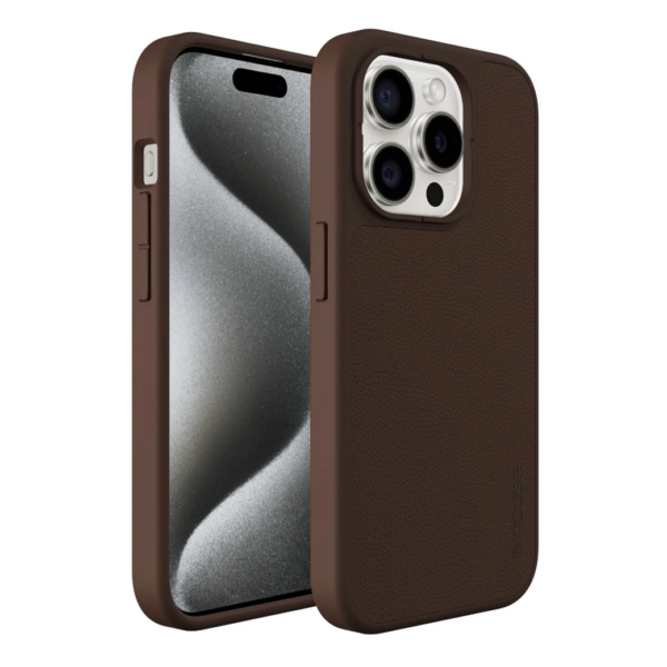 Incase รุ่น Icon with MagSafe - เคส iPhone 15 Pro - สี Brown Pebbled Leather