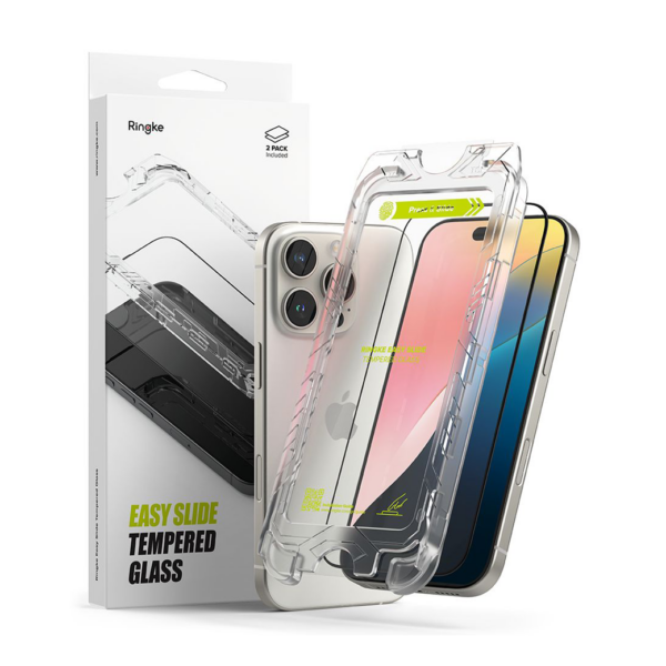 Ringke รุ่น Easy Slide Temper Glass - ฟิล์มกระจก iPhone 16 Pro (ฟิล์ม 2 แผ่นพร้อมอุปกรณ์ติดตั้ง)