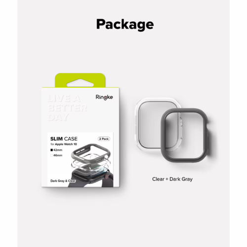 Ringke รุ่น Slim - เคส Apple Watch 10 (42mm) - สี Clear (1P) + สี Dark Gray (1P) (แพ็ค 2 ชิ้น) - Image 9