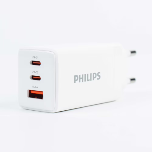 Philips หัวชาร์จ รุ่น PD65W อะแดปเตอร์ 3 พอร์ต ชาร์จไว PD QC 3.0 GaN - สี White - Image 5