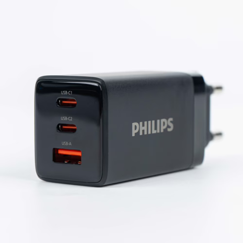 Philips หัวชาร์จ รุ่น PD65W อะแดปเตอร์ 3 พอร์ต ชาร์จไว PD QC 3.0 GaN - สี Black - Image 6
