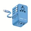 Momax หัวชาร์จ+หัวแปลงปลั๊กไฟ รุ่น 1-World Travel Adapter 3-Port กำลังไฟ 70W ชาร์จไว GaN พร้อมสาย USB-C ในตัว - สี Blue