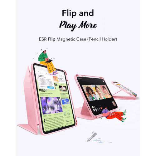ESR รุ่น Flip Magnetic Case (Pencil Holder) - เคส iPad 11" (A16/2025), iPad 10.9" (10th/2022) - สี Pink - Image 3